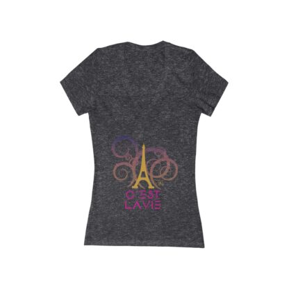 C'est La Vie , Women's Jersey Short Sleeve Deep V-Neck Tee with Golden and Pink Illustration 0165 - Image 3