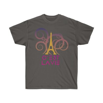 C'est La Vie,  Ultra Cotton Tee with Gold and Pink CLV Tower 0131 - Image 7