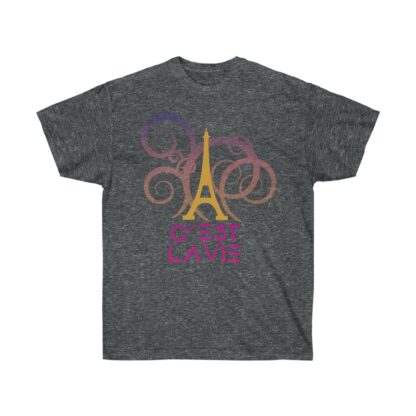 C'est La Vie,  Ultra Cotton Tee with Gold and Pink CLV Tower 0131 - Image 9