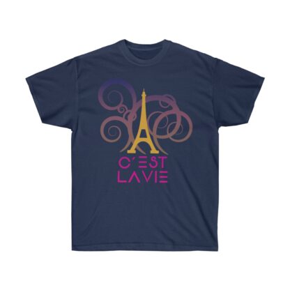 C'est La Vie,  Ultra Cotton Tee with Gold and Pink CLV Tower 0131 - Image 13