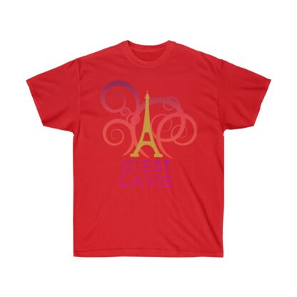 C'est La Vie,  Ultra Cotton Tee with Gold and Pink CLV Tower 0131 - Image 17