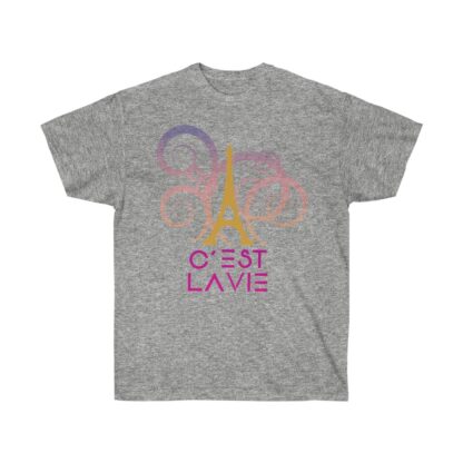 C'est La Vie,  Ultra Cotton Tee with Gold and Pink CLV Tower 0131 - Image 5