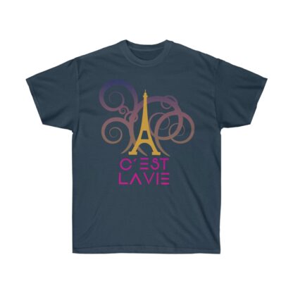 C'est La Vie,  Ultra Cotton Tee with Gold and Pink CLV Tower 0131 - Image 11