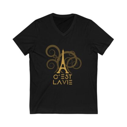 C'est La Vie, Jersey Short Sleeve V-Neck Tee with Gold CLV Tower 0160 - Image 5