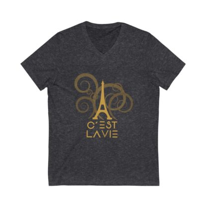 C'est La Vie, Jersey Short Sleeve V-Neck Tee with Gold CLV Tower 0160 - Image 11