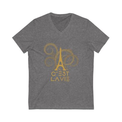 C'est La Vie, Jersey Short Sleeve V-Neck Tee with Gold CLV Tower 0160 - Image 3