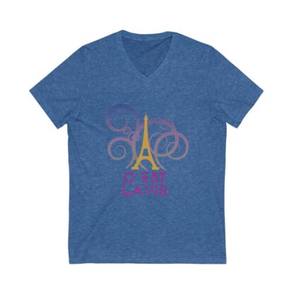 C'est La Vie, Jersey Short Sleeve V-Neck T shirt  with Gold and Pink CLV Tower And Logo 0164 - Image 9