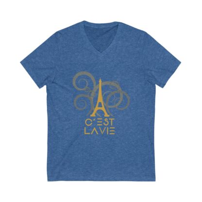 C'est La Vie, Jersey Short Sleeve V-Neck Tee with Gold CLV Tower 0160 - Image 9