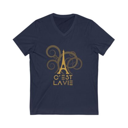 C'est La Vie, Jersey Short Sleeve V-Neck Tee with Gold CLV Tower 0160 - Image 13