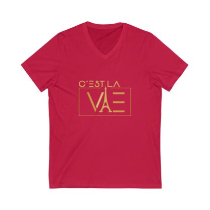 C'est La Vie, Jersey Short Sleeve V-Neck T Shirt with Gold CLV Logo 0161 - Image 9