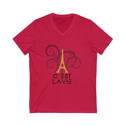 C'est La Vie, Jersey Short Sleeve V-Neck Tee with Gold CLV Tower Logo 0163