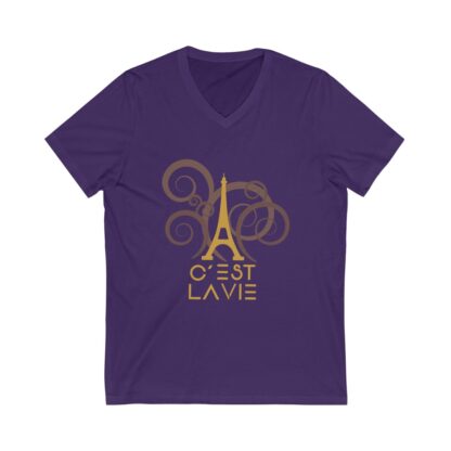 C'est La Vie, Jersey Short Sleeve V-Neck Tee with Gold CLV Tower 0160 - Image 15