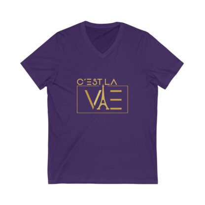 C'est La Vie, Jersey Short Sleeve V-Neck T Shirt with Gold CLV Logo 0161