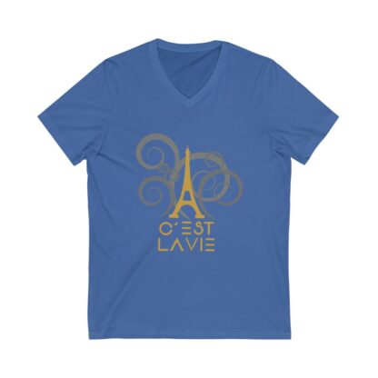 C'est La Vie, Jersey Short Sleeve V-Neck Tee with Gold CLV Tower 0160 - Image 7