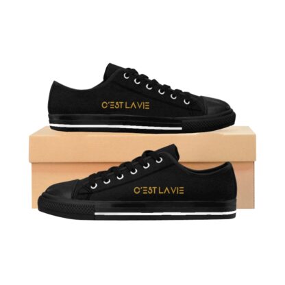 C'est La Vie, Women's Classic Sneakers, Black  With Gold Decal