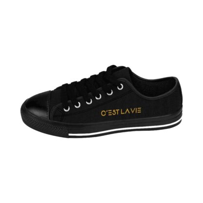 C'est La Vie, Women's Classic Sneakers, Black  With Gold Decal - Image 2