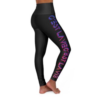 C'est La Vie High Waisted Yoga Leggings, With Purple & Pink CLV Shadow Text