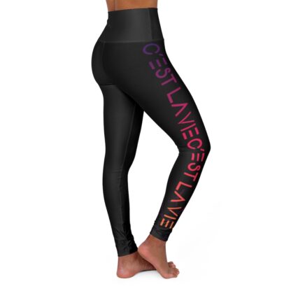 C'est La Vie, High Waisted Yoga Leggings With Pink & Purple CLV Text