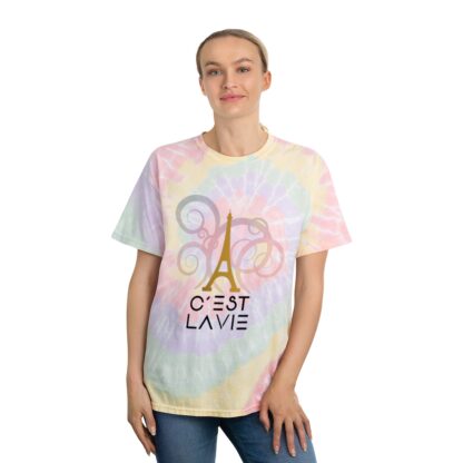 C'est La Vie, Tie-Dye T-shirt, Spiral with Gold CLV Tower 0158 - Image 4