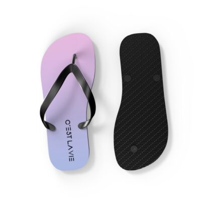 C'est La Vie Flip Flops In Pink & Blue with Black Decal - Image 2