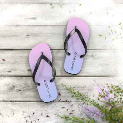 C'est La Vie Flip Flops In Pink & Blue with Black Decal - Image 4