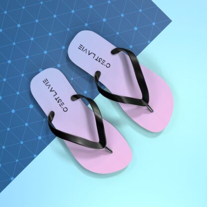 C'est La Vie Flip Flops In Pink & Blue with Black Decal - Image 5