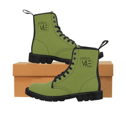 C'est La Vie, Women's Canvas Boots, Olive with Black CLV Logo - Image 7